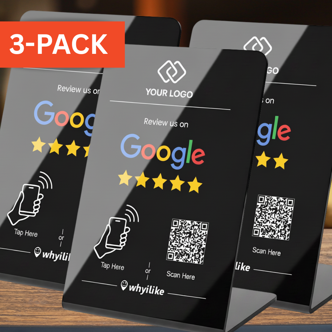 3-Pack - whyilike Google Review Stand – NFC + QR Code Review Generator