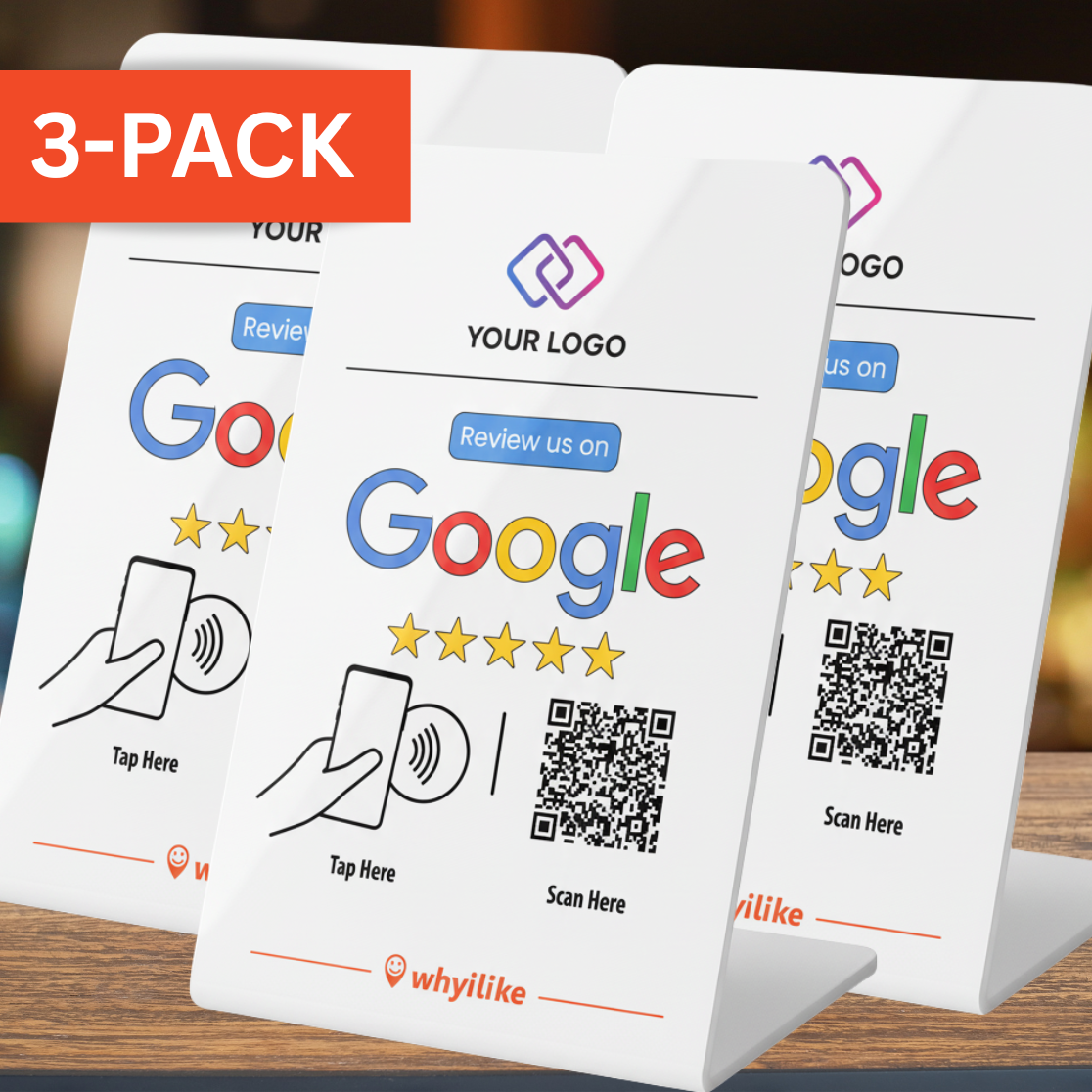 3-Pack - whyilike Google Review Stand – NFC + QR Code Review Generator