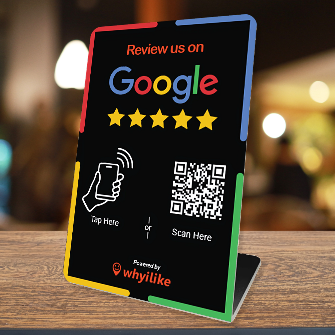 whyilike Google Review Stand – NFC + QR Code Review Generator Black
