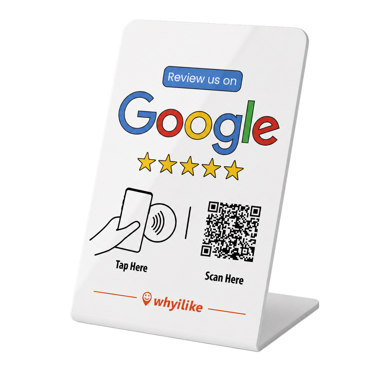 White 5 Pack WhyILike Google Review Stands without a custom logo